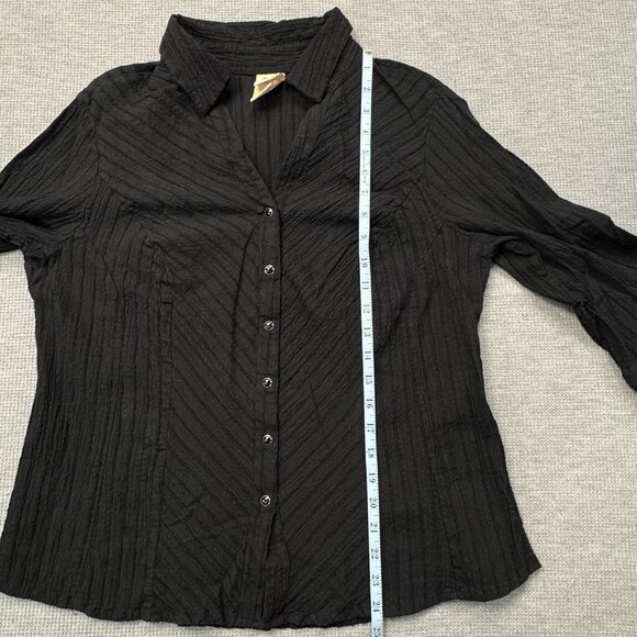 Faded Glory Womens Black Pearl Snap Blouse 3/4 Sleeve Stretch Plus Size 16W - Picture 10 of 13